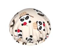 Hair Cap for Shower - Donut panda Print Large Shower Cap Reusable Waterproof, Double Layer Shower Cap for Women, Hair Cap for Shower with Peva Lining and Elastic Rope