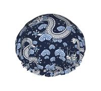 Hair Cap for Shower - Dragon A Double Layer Shower Cap Reusable, Large Shower Cap for Women, Hair Cap for Shower with Peva Lining and Elastic Rope