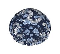 Hair Cap for Shower - Dragon A Double Layer Shower Cap Reusable Waterproof, Large Shower Cap for Women, Hair Cap for Shower with Peva Lining and Elastic Rope