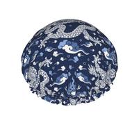 Hair Cap for Shower - Dragon B Double Layer Shower Cap Reusable Waterproof, Large Shower Cap for Women, Hair Cap for Shower with Peva Lining and Elastic Rope