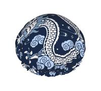Hair Cap for Shower - dragon pattern1 Double Layer Shower Cap Reusable, Large Shower Cap for Women, Hair Cap for Shower with Peva Lining and Elastic Rope