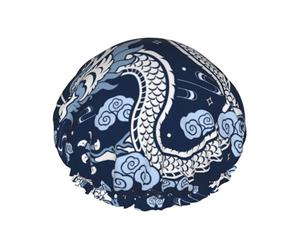 Hair Cap for Shower - dragon pattern1 Double Layer Shower Cap Reusable, Large Shower Cap for Women, Hair Cap for Shower with Peva Lining and Elastic Rope
