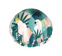 Hair Cap for Shower - Exotic Cockatoo Parrot White Double Layer Shower Cap Reusable Waterproof, Large Shower Cap for Women, Hair Cap for Shower with Peva Lining and Elastic Rope