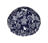 Hair Cap for Shower - Exotic Gecko Lizard White Double Layer Shower Cap Reusable Waterproof, Large Shower Cap for Women, Hair Cap for Shower with Peva Lining and Elastic Rope