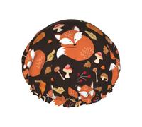 Hair Cap for Shower - Fall Leaf Mushroom Fox Large Shower Cap Reusable Waterproof, Double Layer Shower Cap for Women, Hair Cap for Shower with Peva Lining and Elastic Rope