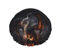 Hair Cap for Shower - fire black dragon Double Layer Shower Cap Reusable, Large Shower Cap for Women, Hair Cap for Shower with Peva Lining and Elastic Rope