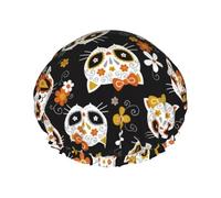Hair Cap for Shower - Flower fox Double Layer Shower Cap Reusable Waterproof, Large Shower Cap for Women, Hair Cap for Shower with Peva Lining and Elastic Rope