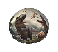 Hair Cap for Shower Forest Park Dinosaur Double Layer Shower Cap Reusable Water-resistant, Large Shower Cap for Women, Hair Cap for Shower with Peva Lining and Elastic Rope