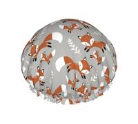 Hair Cap for Shower - Fox Leaf Print Gray Double Layer Shower Cap Reusable Waterproof, Large Shower Cap for Women, Hair Cap for Shower with Peva Lining and Elastic Rope