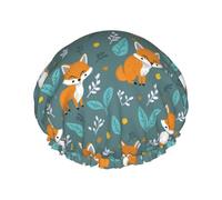 Hair Cap for Shower - Fox Pattern No.9070 Double Layer Shower Cap Reusable Waterproof, Large Shower Cap for Women, Hair Cap for Shower with Peva Lining and Elastic Rope
