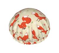 Hair Cap for Shower - Fox Snowflake Large Shower Cap Reusable Waterproof, Double Layer Shower Cap for Women, Hair Cap for Shower with Peva Lining and Elastic Rope