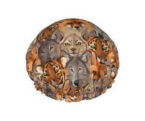 Hair Cap for Shower - Fox tiger Pattern Large Shower Cap Reusable Waterproof, Double Layer Shower Cap for Women, Hair Cap for Shower with Peva Lining and Elastic Rope