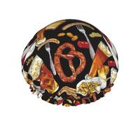 Hair Cap for Shower - fries beer sausage Double Layer Shower Cap Reusable Waterproof, Large Shower Cap for Women, Hair Cap for Shower with Peva Lining and Elastic Rope