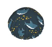 Hair Cap for Shower - Funny Cute Happy Shark Large Shower Cap Reusable Waterproof, Double Layer Shower Cap for Women, Hair Cap for Shower with Peva Lining and Elastic Rope