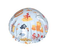 Hair Cap for Shower - Funny Cute Shark Pirate Duck Crab Large Shower Cap Reusable Waterproof, Double Layer Shower Cap for Women, Hair Cap for Shower with Peva Lining and Elastic Rope