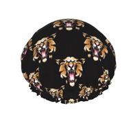 Hair Cap for Shower - funny Tiger Large Shower Cap Reusable Waterproof, Double Layer Shower Cap for Women, Hair Cap for Shower with Peva Lining and Elastic Rope