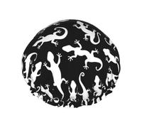 Hair Cap for Shower - Gecko Lizard Black White Double Layer Shower Cap Reusable, Large Shower Cap for Women, Hair Cap for Shower with Peva Lining and Elastic Rope