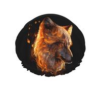 Hair Cap for Shower - Gold Flame Pattern Wolf Double Layer Shower Cap Reusable, Large Shower Cap for Women, Hair Cap for Shower with Peva Lining and Elastic Rope