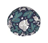 Hair Cap for Shower - Gray Fox Green Leaf Large Shower Cap Reusable Waterproof, Double Layer Shower Cap for Women, Hair Cap for Shower with Peva Lining and Elastic Rope