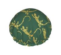Hair Cap for Shower - Green Cute Lizard Double Layer Shower Cap Reusable Water-resistant, Large Shower Cap for Women, Hair Cap for Shower with Peva Lining and Elastic Rope