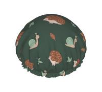 Hair Cap for Shower - Green Snails Brown Hedgehogs Large Shower Cap Reusable Waterproof, Double Layer Shower Cap for Women, Hair Cap for Shower with Peva Lining and Elastic Rope