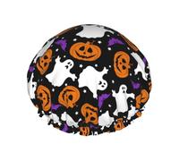 Hair Cap for Shower - halloween ghosts pumpkins Double Layer Shower Cap Reusable, Large Shower Cap for Women, Hair Cap for Shower with Peva Lining and Elastic Rope