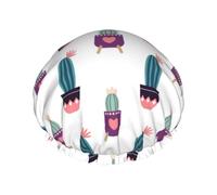 Hair Cap for Shower - heart Cactus potted plant Large Shower Cap Reusable Waterproof, Double Layer Shower Cap for Women, Hair Cap for Shower with Peva Lining and Elastic Rope