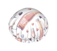 Hair Cap for Shower - Heart Champagne Double Layer Shower Cap Reusable Waterproof, Large Shower Cap for Women, Hair Cap for Shower with Peva Lining and Elastic Rope