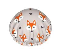 Hair Cap for Shower - Heart Fox Print Double Layer Shower Cap Reusable Waterproof, Large Shower Cap for Women, Hair Cap for Shower with Peva Lining and Elastic Rope