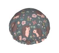 Hair Cap for Shower - Hedgehogs and Flowers1 Double Layer Shower Cap Reusable Waterproof, Large Shower Cap for Women, Hair Cap for Shower with Peva Lining and Elastic Rope