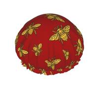 Hair Cap for Shower - Hohey Bee Golden Large Shower Cap Reusable Waterproof, Double Layer Shower Cap for Women, Hair Cap for Shower with Peva Lining and Elastic Rope