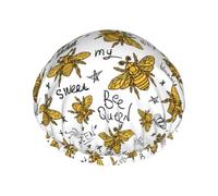 Hair Cap for Shower - Hohey Bee Golden2 Double Layer Shower Cap Reusable Waterproof, Large Shower Cap for Women, Hair Cap for Shower with Peva Lining and Elastic Rope