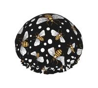Hair Cap for Shower - Honey Bees at Night Double Layer Shower Cap Reusable Waterproof, Large Shower Cap for Women, Hair Cap for Shower with Peva Lining and Elastic Rope