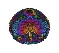 Hair Cap for Shower - Indian Mandalas Dragonfly Double Layer Shower Cap Reusable, Large Shower Cap for Women, Hair Cap for Shower with Peva Lining and Elastic Rope
