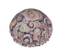 Hair Cap for Shower - Indian Paisley Pattern Double Layer Shower Cap Reusable Waterproof, Large Shower Cap for Women, Hair Cap for Shower with Peva Lining and Elastic Rope
