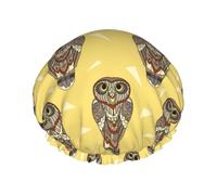 Hair Cap for Shower - Indian Style Owl Double Layer Shower Cap Reusable, Large Shower Cap for Women, Hair Cap for Shower with Peva Lining and Elastic Rope