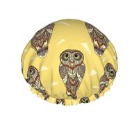 Hair Cap for Shower - Indian Style Owl Double Layer Shower Cap Reusable Waterproof, Large Shower Cap for Women, Hair Cap for Shower with Peva Lining and Elastic Rope