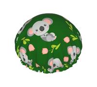 Hair Cap for Shower - Koala Tulip Print Green Large Shower Cap Reusable Waterproof, Double Layer Shower Cap for Women, Hair Cap for Shower with Peva Lining and Elastic Rope