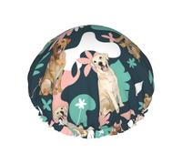 Hair Cap for Shower - Labrador Retriever Dog Green Pink Double Layer Shower Cap Reusable Waterproof, Large Shower Cap for Women, Hair Cap for Shower with Peva Lining and Elastic Rope