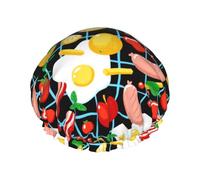 Hair Cap for Shower - Lemon Tomato Potato Sausage Double Layer Shower Cap Reusable Waterproof, Large Shower Cap for Women, Hair Cap for Shower with Peva Lining and Elastic Rope