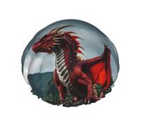 Hair Cap for Shower Majestic Red Dragon Double Layer Shower Cap Reusable Water-resistant, Large Shower Cap for Women, Hair Cap for Shower with Peva Lining and Elastic Rope