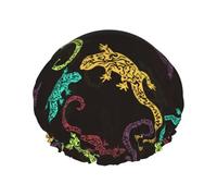 Hair Cap for Shower - Minimalist Color Gecko Lizard Double Layer Shower Cap Reusable Waterproof, Large Shower Cap for Women, Hair Cap for Shower with Peva Lining and Elastic Rope