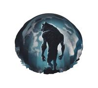 Hair Cap for Shower - Moon Wolf Warrior Double Layer Shower Cap Reusable Water-resistant, Large Shower Cap for Women, Hair Cap for Shower with Peva Lining and Elastic Rope