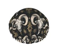 Hair Cap For Shower - Mystic Ram Skull Print Double Layer Reusable Waterproof Shower Cap With Peva Lining And Elastic Rope, Large Shower Cap For Women And Men
