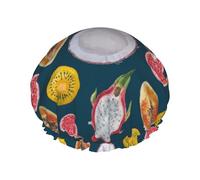 Hair Cap for Shower - Papaya pitaya Pomegranate Double Layer Shower Cap Reusable Waterproof, Large Shower Cap for Women, Hair Cap for Shower with Peva Lining and Elastic Rope
