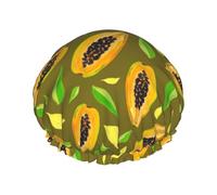 Hair Cap for Shower - Papaya Print leaf Large Shower Cap Reusable Waterproof, Double Layer Shower Cap for Women, Hair Cap for Shower with Peva Lining and Elastic Rope