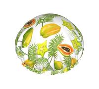 Hair Cap for Shower - Papaya star fruit leaf Large Shower Cap Reusable Waterproof, Double Layer Shower Cap for Women, Hair Cap for Shower with Peva Lining and Elastic Rope