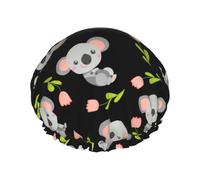 Hair Cap for Shower - Pink Tulip Gray Koala Double Layer Shower Cap Reusable Waterproof, Large Shower Cap for Women, Hair Cap for Shower with Peva Lining and Elastic Rope