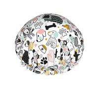Hair Cap for Shower - Puppy print C Double Layer Shower Cap Reusable Waterproof, Large Shower Cap for Women, Hair Cap for Shower with Peva Lining and Elastic Rope