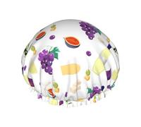 Hair Cap for Shower - Purple Grape Champagne Bottle Double Layer Shower Cap Reusable Waterproof, Large Shower Cap for Women, Hair Cap for Shower with Peva Lining and Elastic Rope